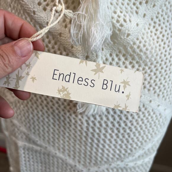 Endless Blu White Crochet Fringe Cover Up Boho Festival Beach Dress Size L - Picture 5 of 10